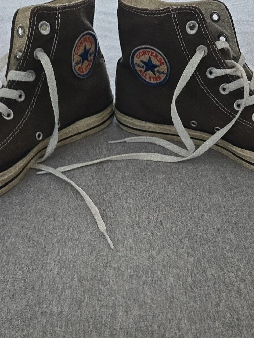 Men's High-Top Canvas Sneakers in Brown with White Laces